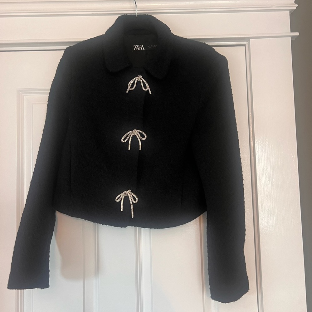 Zara Black Women's Cropped snap front Jacket-new without tags